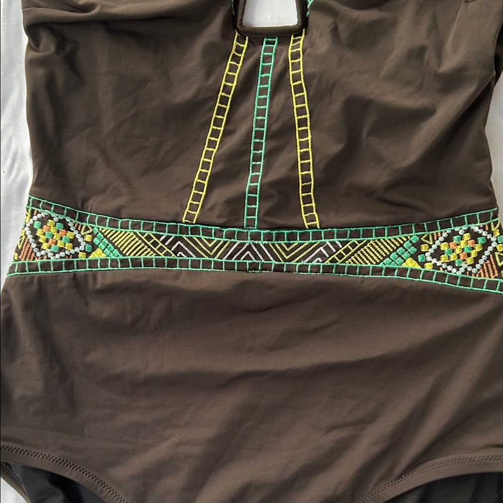 Nanette Lepore Brown with colorful details. Mayan Rivera One Piece Swimsuit - Picture 6 of 14